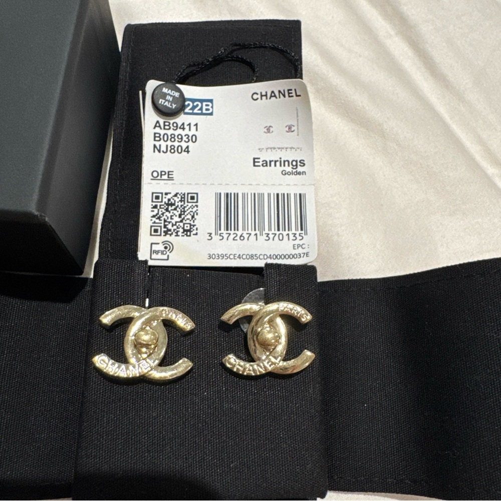 CHANEL Gold Tone CC Turnlock Earrings 22B